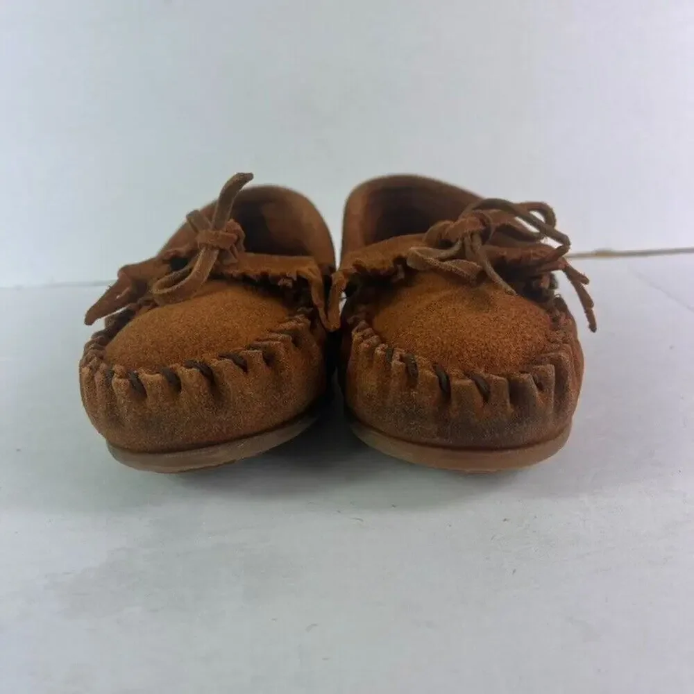 MINNETONKA Moccasin Casual Shoes Youth Kids US 2 Brown Suede Slip On Fringe 2402